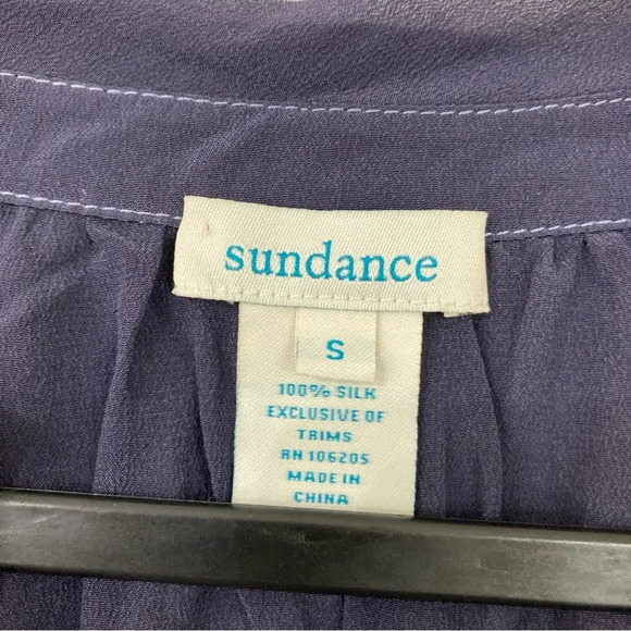Sundance Navy Purple 100% Silk Tie Front Long Sleeve Top size Small - Picture 2 of 9